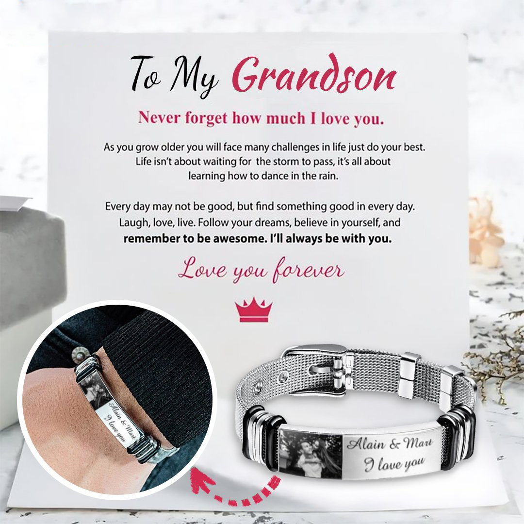 Personalised Men's Photo Bracelet Custom Photo ID Bar Watchband Bangle Gifts For Men-Jessemade AU