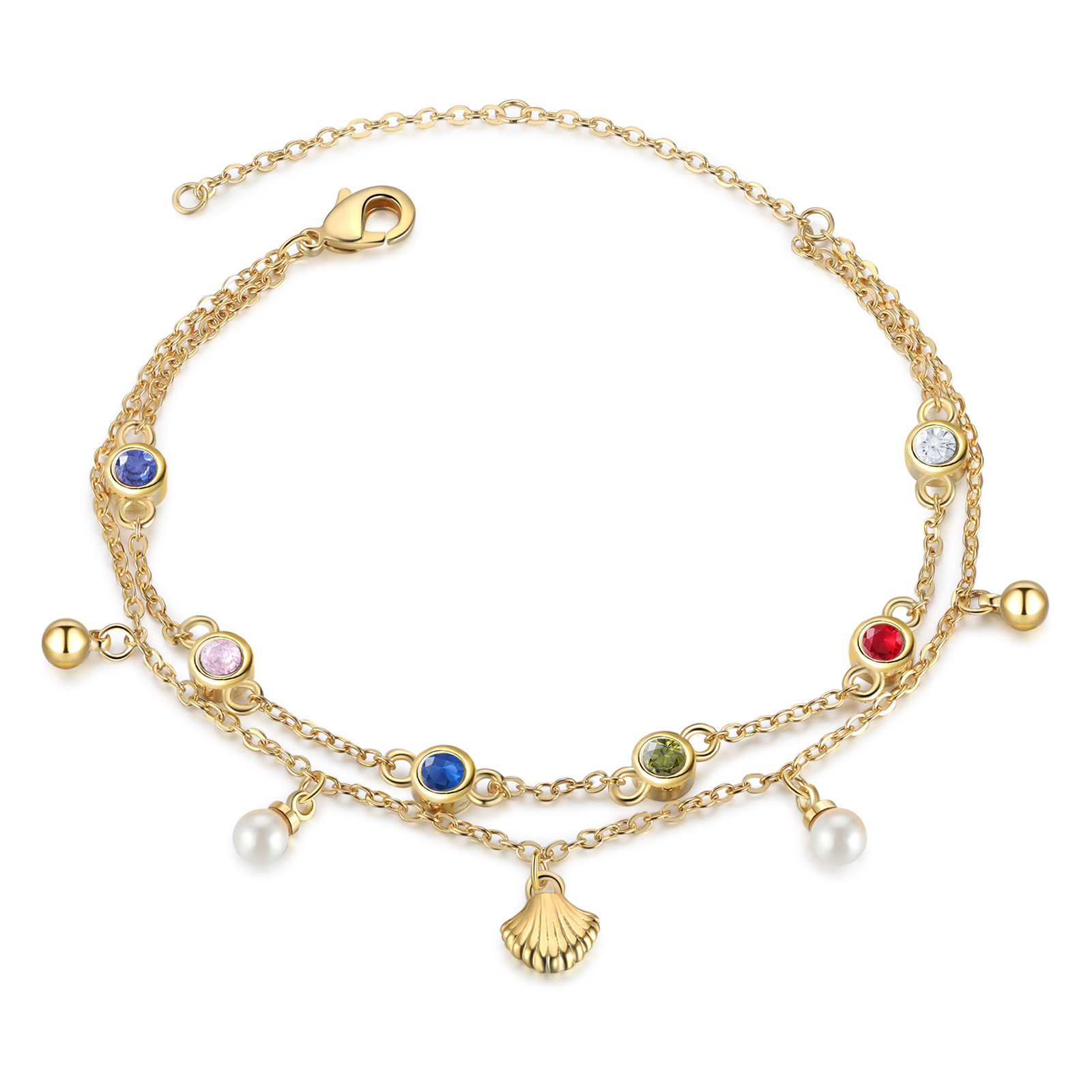 Personalised Women's Bracelet Custom 5 Birthstones Bracelet Gold Adjustable Bracelet Birthday Gift for Her-Jessemade AU