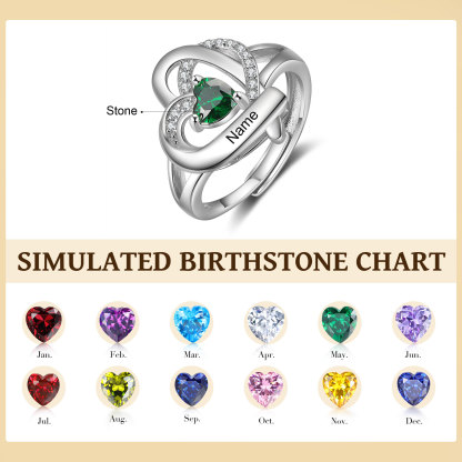 Personalised Heart Birthstone Ring Customised Name Open Ring Gift for Women Girls-Jessemade AU