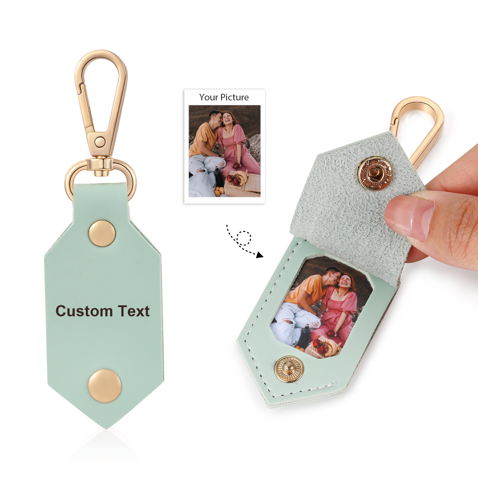 Personalised Photo Keychain Customised with Text Leather Keyring Couple Keychain Gift for Him/her-Jessemade AU