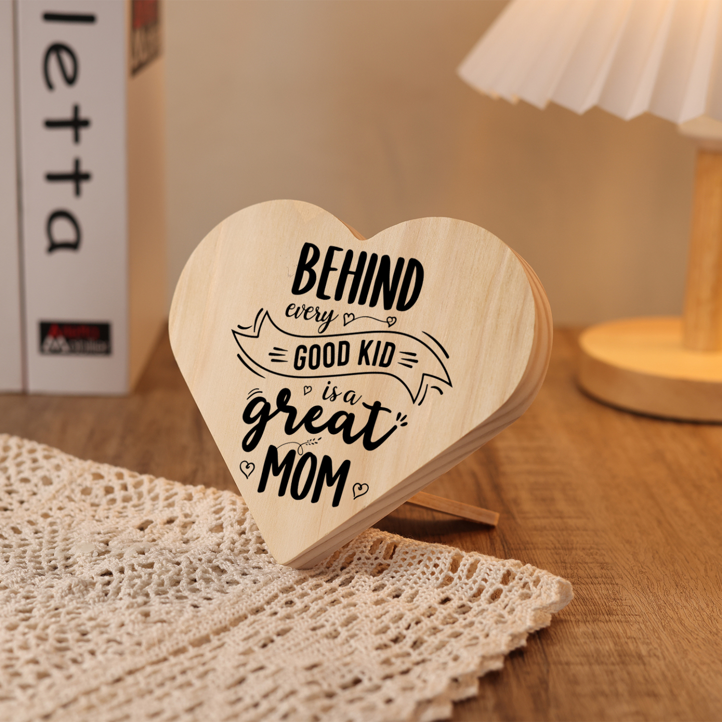 Behind Every Good Kid Is A Great Mom Wooden Heart Keepsake Desktop Ornament Mothers Gifts-Jessemade AU