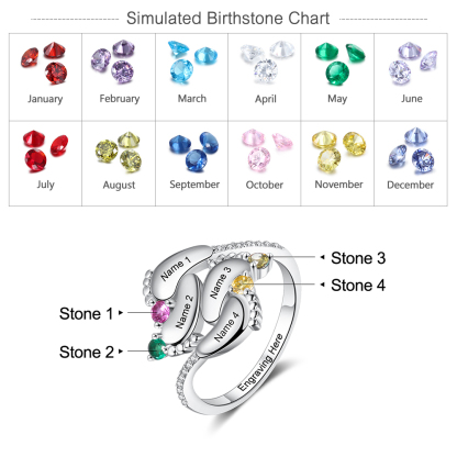Personalised Baby Foot Ring With 4 Birthstones Engraved Names Ring Gift For Women-Jessemade AU