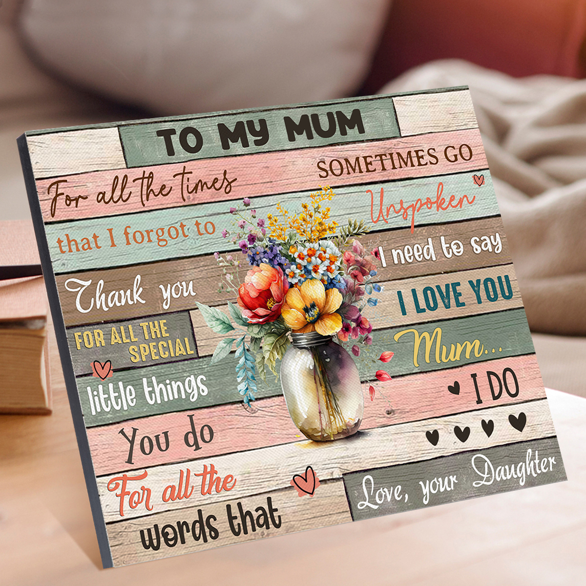 To My Mum Flowers Vase Picture Board Keepsake Wood Signs Photo Frame-Jessemade AU