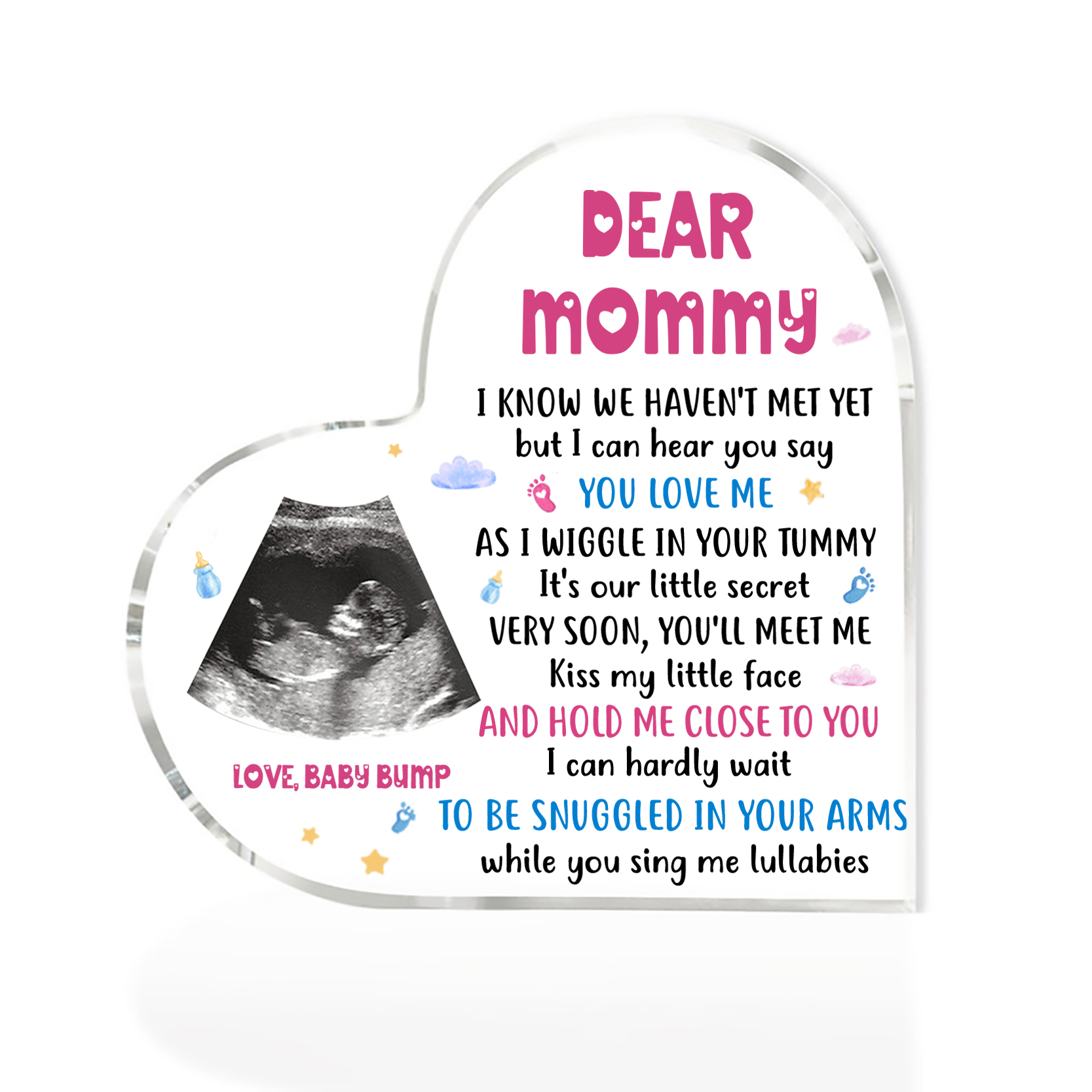 Dear Mummy/Mommy Personalised Photo Acrylic Heart Keepsake Custom Text Ornaments -  I Know We Haven't Met Yet, But I Can Hear You Say You Love Me-Jessemade AU