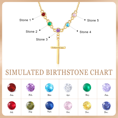 Personalised Cross Pendant Necklace Custom 5 Birthstones & 1 Text Necklace Birthday Gift for Her-Jessemade AU