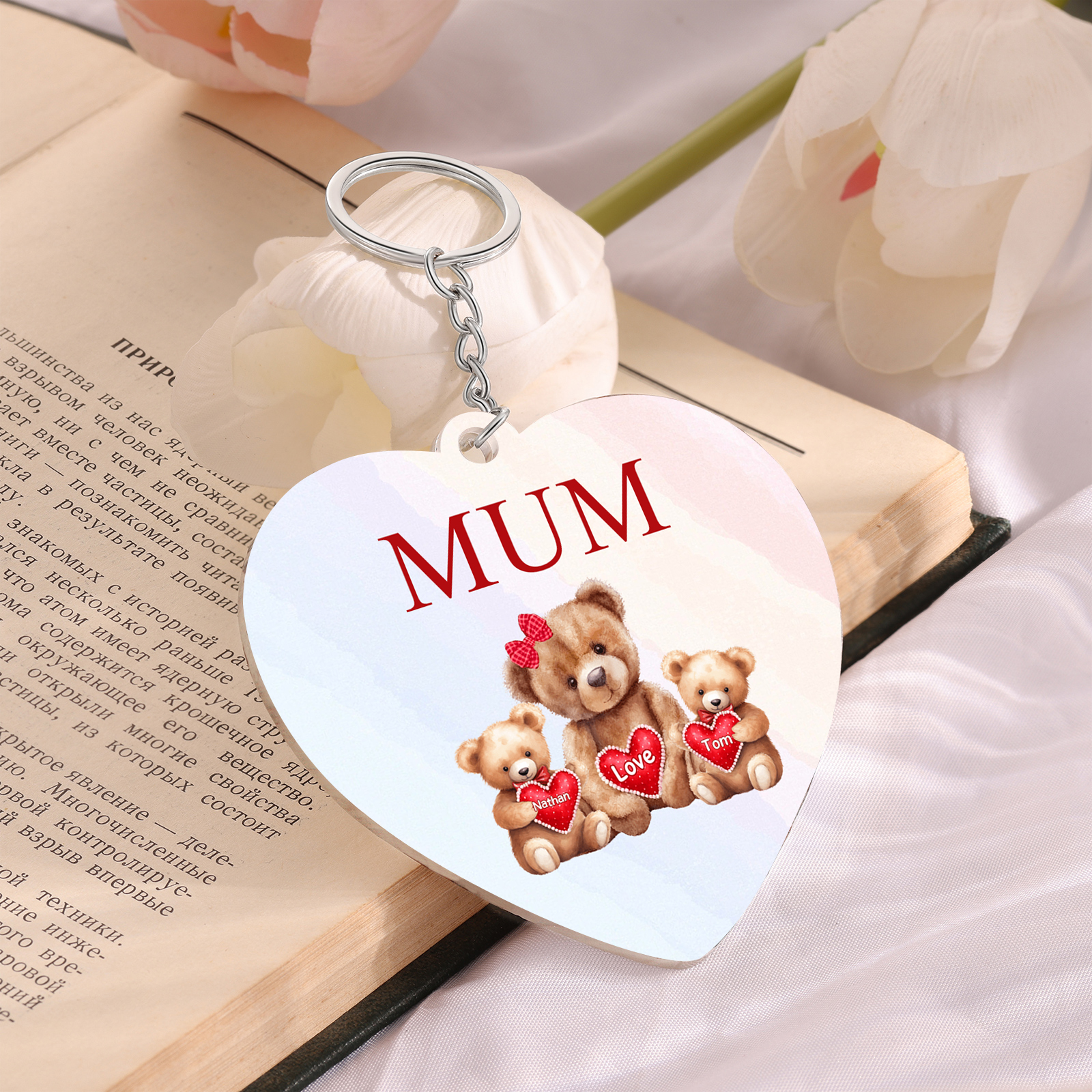 2 Names - Personalised Acrylic Keychain Custom 1 Text Teddy Bears Family Hanging Ornaments Gift for Mum/Grandma-Jessemade AU