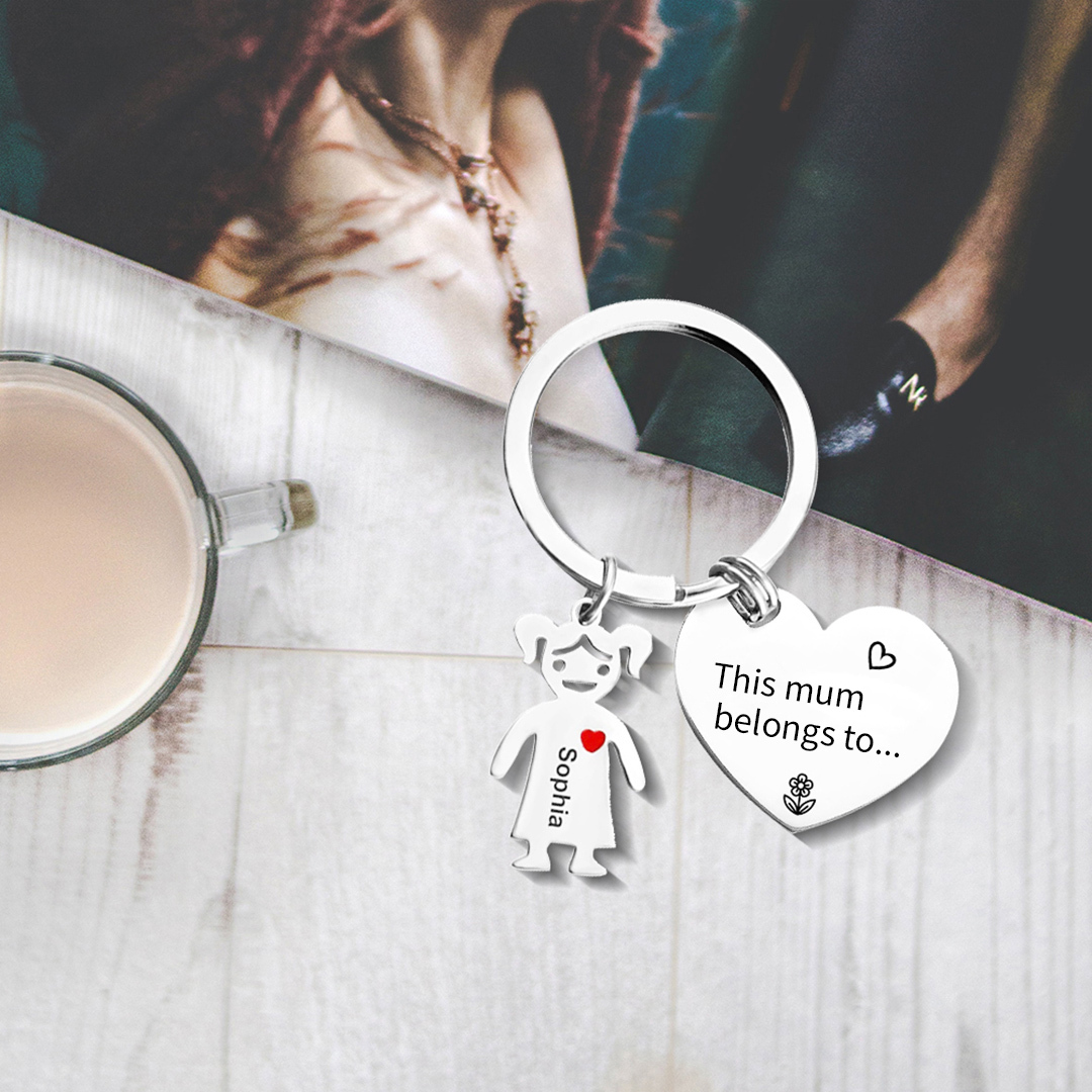 1 Name - Personalised Keychain with Kid Charm Engraved Names Keychain Heart Gift for Nan/Mum-Jessemade AU