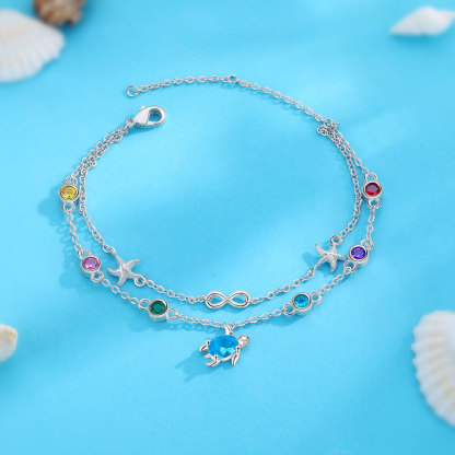 Personalised Women's Bracelet Custom 6 Birthstones Bracelet Sea Turtle Adjustable Bracelet Birthday Gift for Her-Jessemade AU