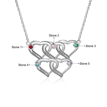Personalised Heart Necklace With 5 Birthstones Engraved Names Necklace Gift For Women-Jessemade AU