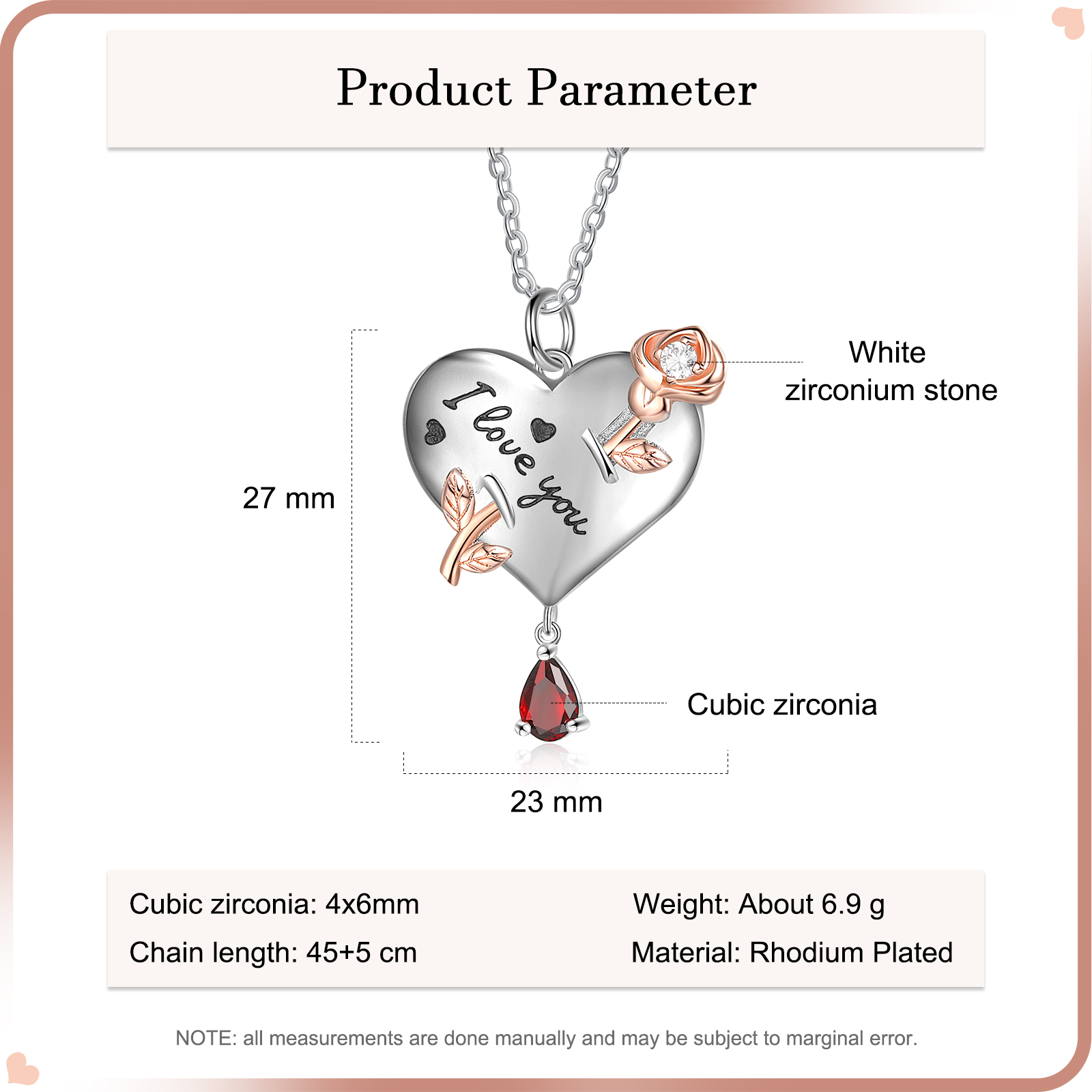 Personalised Heart Rose Necklace With Birthstone Valentine's Day Gifts For Her-Jessemade AU