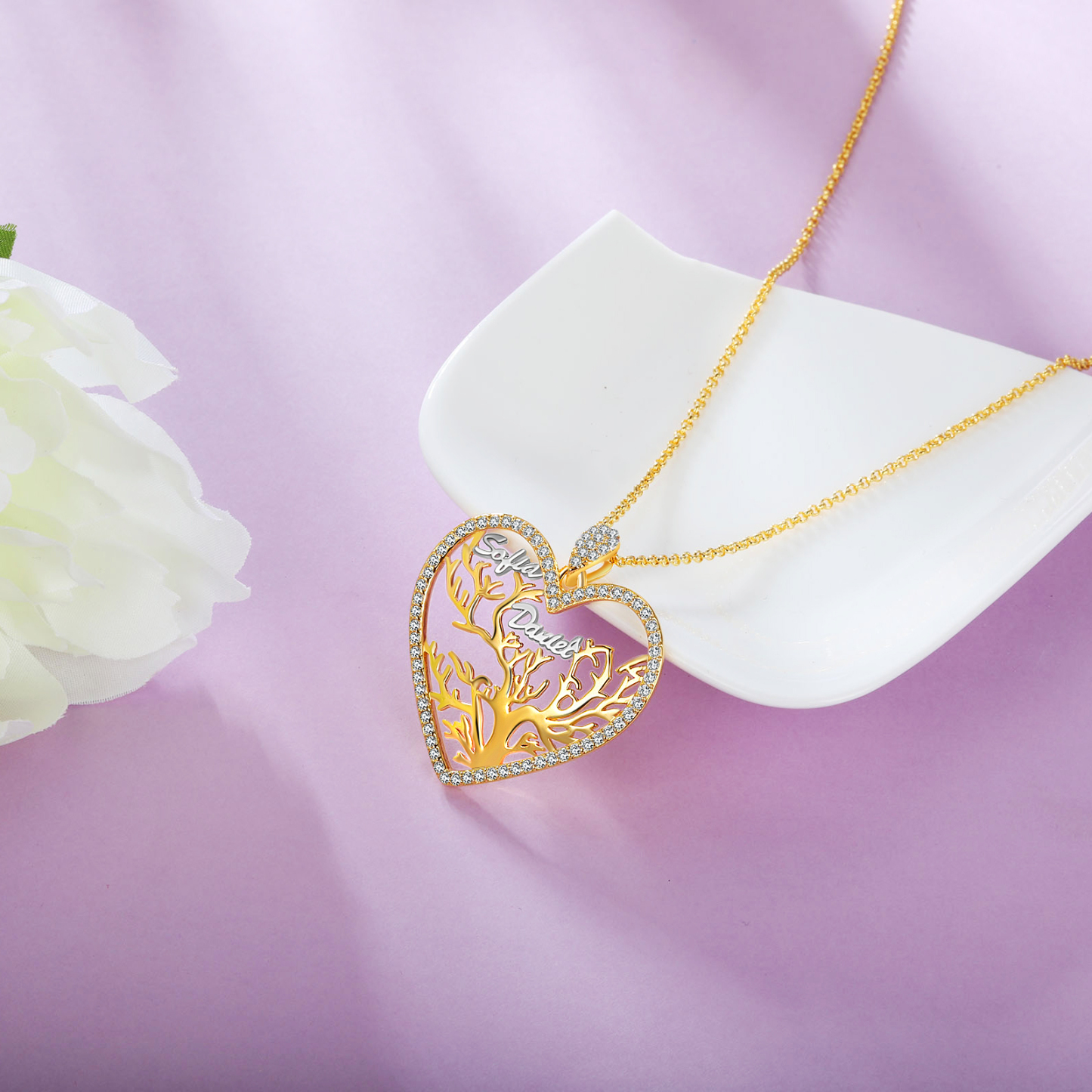 Personalised Family Tree Necklace Custom 2 Names Heart Necklace Gift For Mother-Jessemade AU