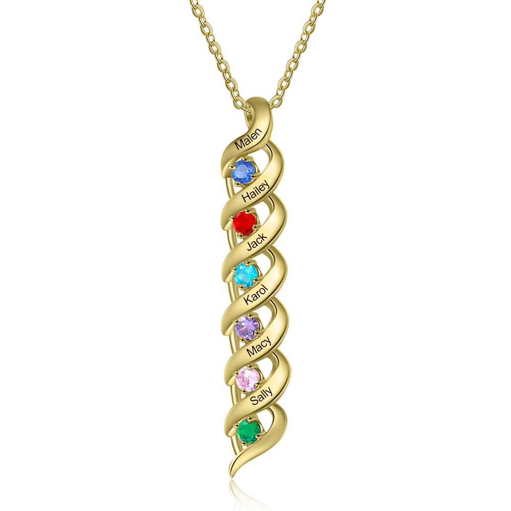 Customised Necklace Cascading Pendant with 6 Birthstones Engraving 6 Names Gifts for Her-Jessemade AU