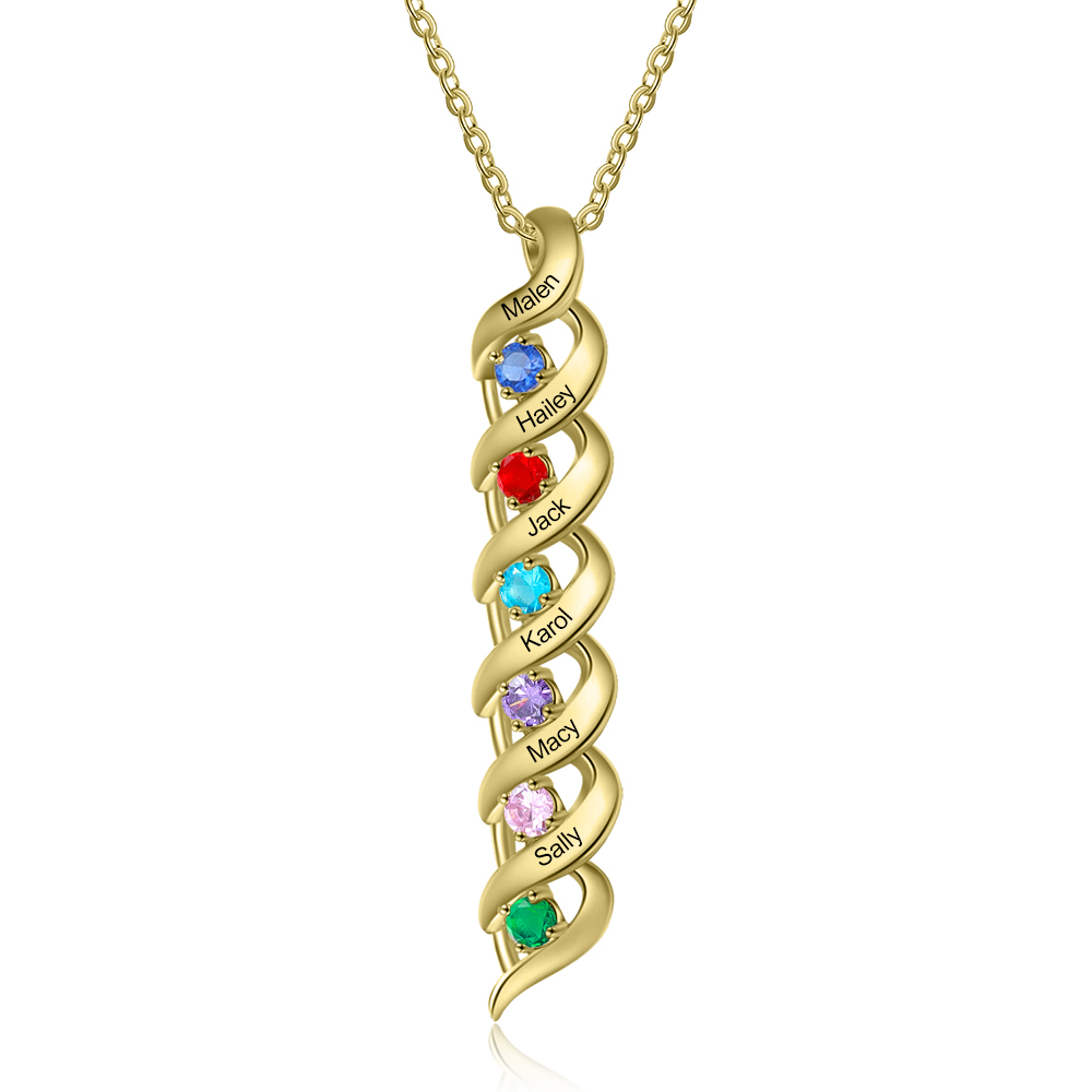 Customised Necklace Cascading Pendant with 6 Birthstones Engraving 6 Names Gifts for Her-Jessemade AU