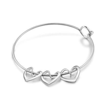 Personalised Love Bracelet with 3 Heart Charms Engraved Name Bangle Bracelet-Jessemade AU