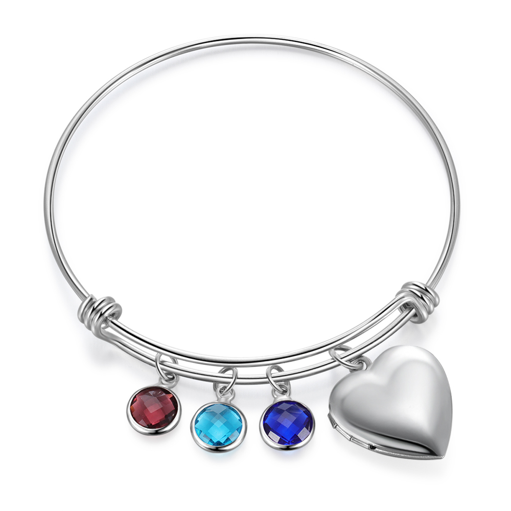 Personalised Heart Photo Locket Bracelet With Birthstones Custom Photo Bracelet Gifts For Her-Jessemade AU