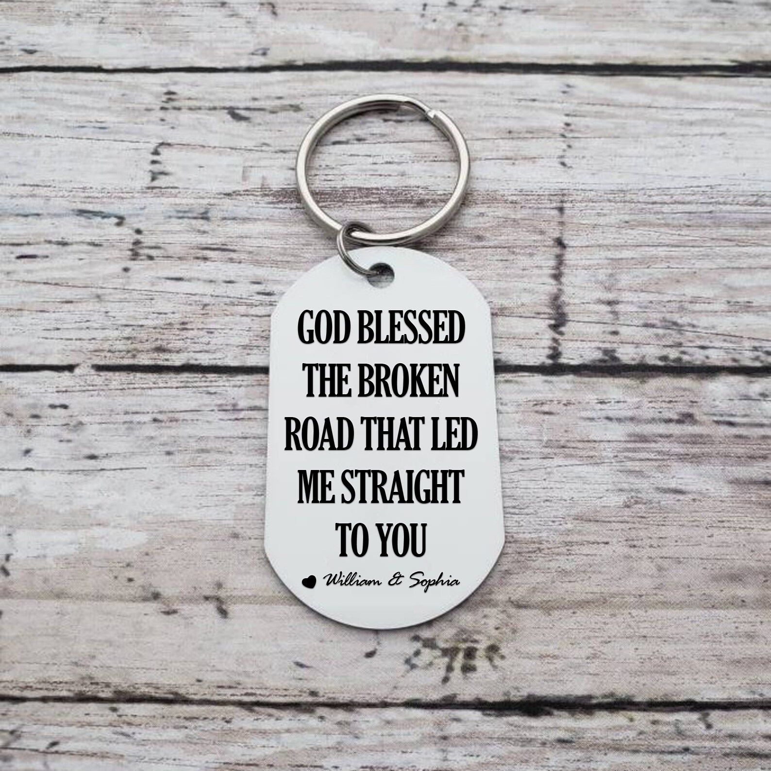 Personalised Couple Photo Keychain Customised 2 Names Keyring Valentine's Day Gifts - GOD BLESSED THE BROKEN ROAD THAT LED ME STRAIGHT TO YOU-Jessemade AU