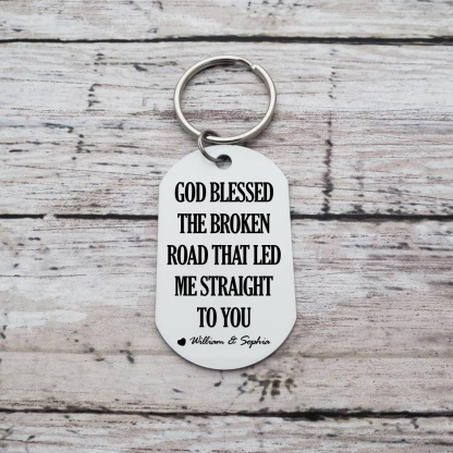 Personalised Couple Photo Keychain Customised 2 Names Keyring Valentine's Day Gifts - GOD BLESSED THE BROKEN ROAD THAT LED ME STRAIGHT TO YOU-Jessemade AU