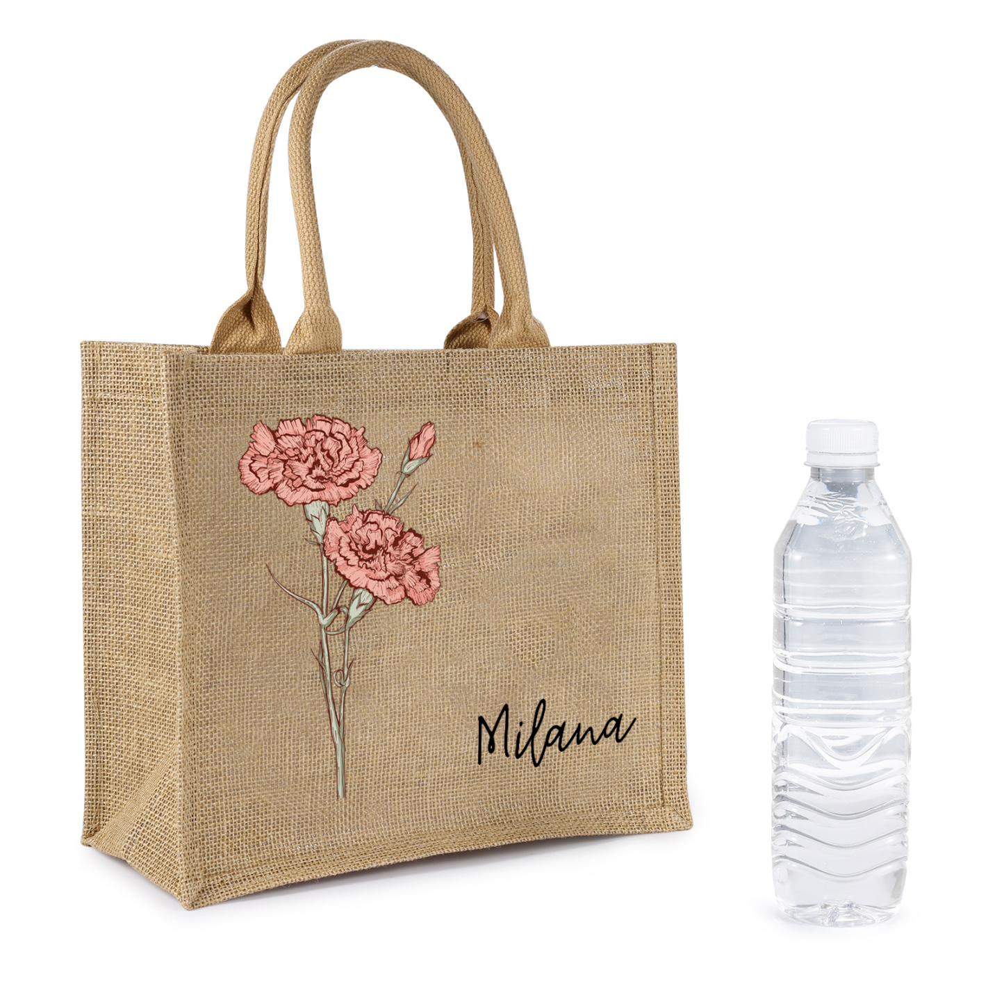 Personalised Birth Flower & Name Tote Bag Beach Jute Bag Birthday Wedding Party Travel Gift for Women/Girls-Jessemade AU