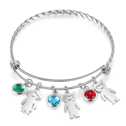 Personalised Kid Charms Bangle Bracelet With Names Customised 3 Birthstones Gift for Her-Jessemade AU