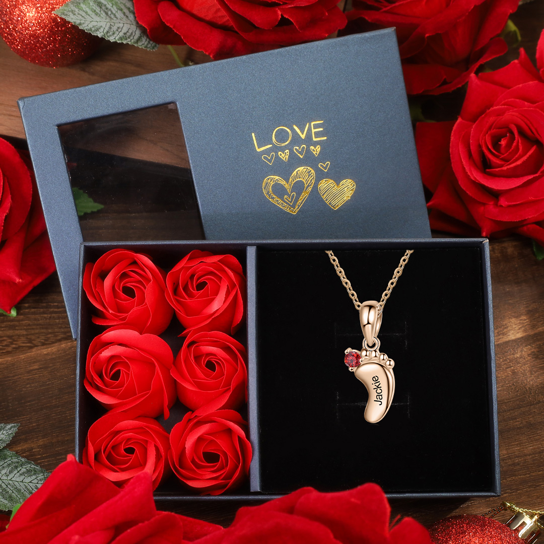 Baby Feet Necklace Custom 1 Birthstone Family Gifts Set for Mum-Jessemade AU