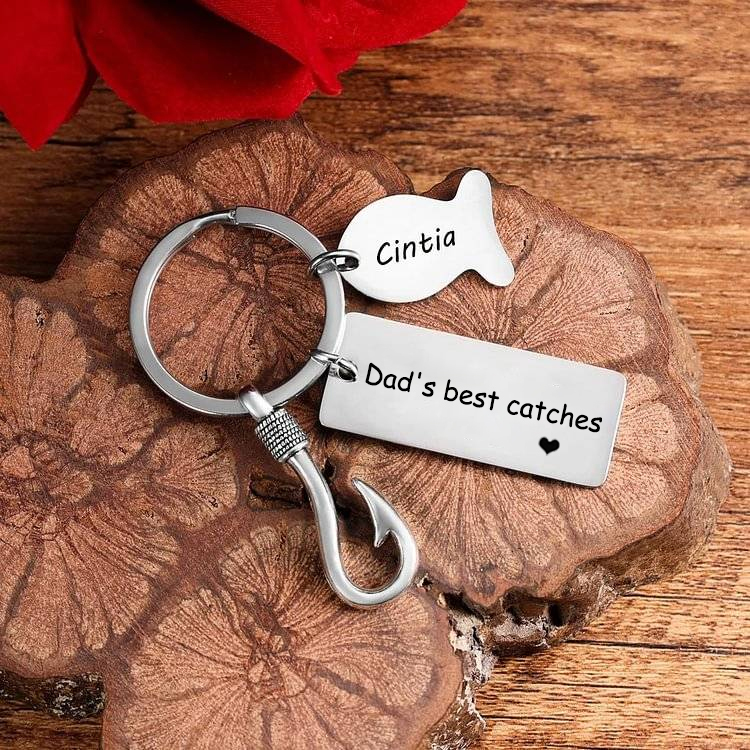 Personalised 1 Name Keychain Fish Charms Keychain Gifts For Daddy - Dad's best catches-Jessemade AU