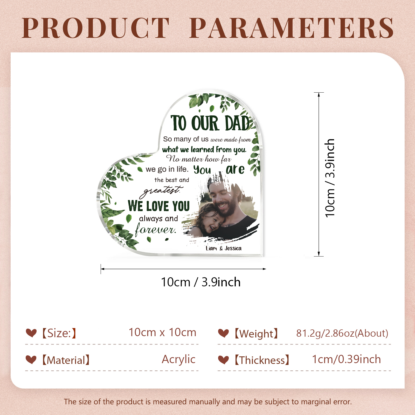 To Our Dad Personalised Acrylic Heart Keepsake Custom Photo Sign Plaque - WE LOVE YOU always and forever.-Jessemade AU