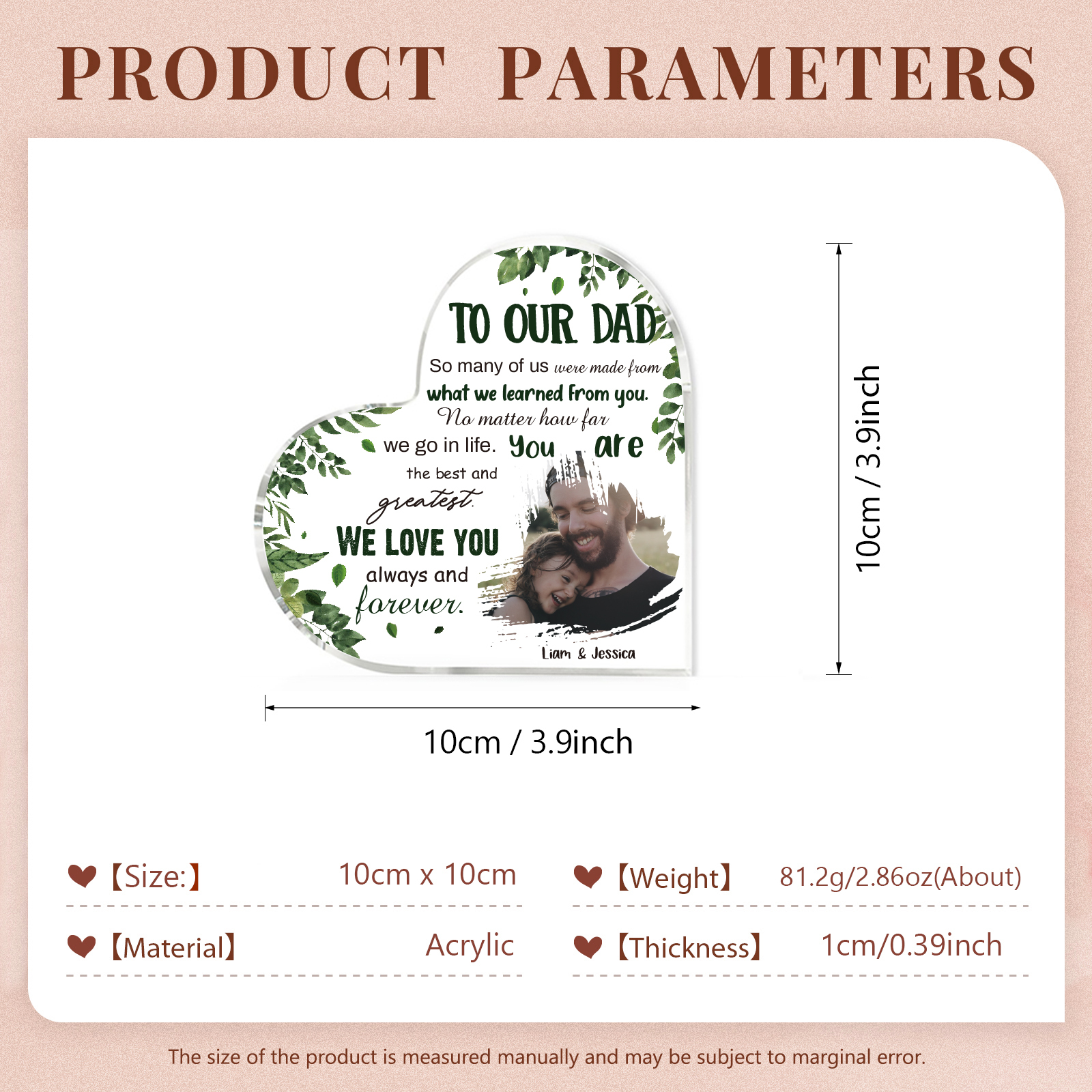 To Our Dad Personalised Acrylic Heart Keepsake Custom Photo Sign Plaque - WE LOVE YOU always and forever.-Jessemade AU