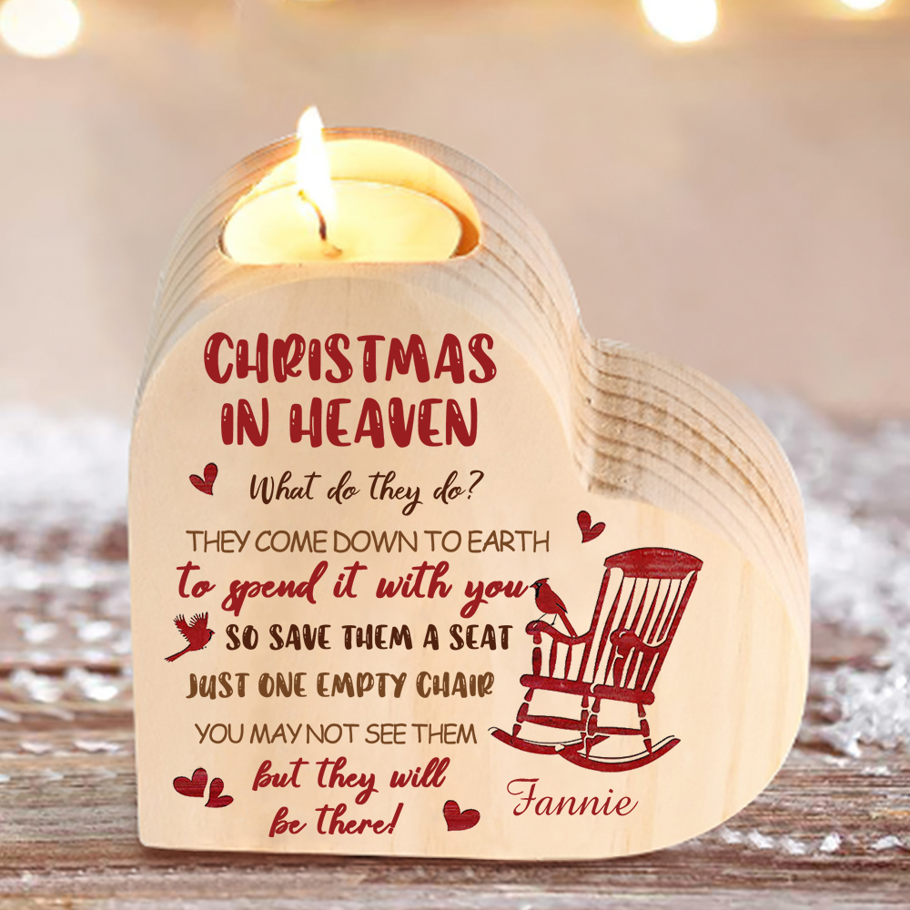 Personalised Wooden Candle Holder Heart-shaped Memorial Candlesticks Customised Name Chair Candle Holder - Christmas In Heaven-Jessemade AU