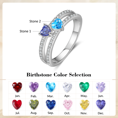 Personalised Women's Ring Customised 2 Birthstones Heart Ring Birthday Gift for Women Girls-Jessemade AU