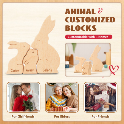 Personalised Wooden Animal Puzzle Custom 3 Names Puzzle Whale Bear Rabbit Hug Ornament Gifts for Family-Jessemade AU