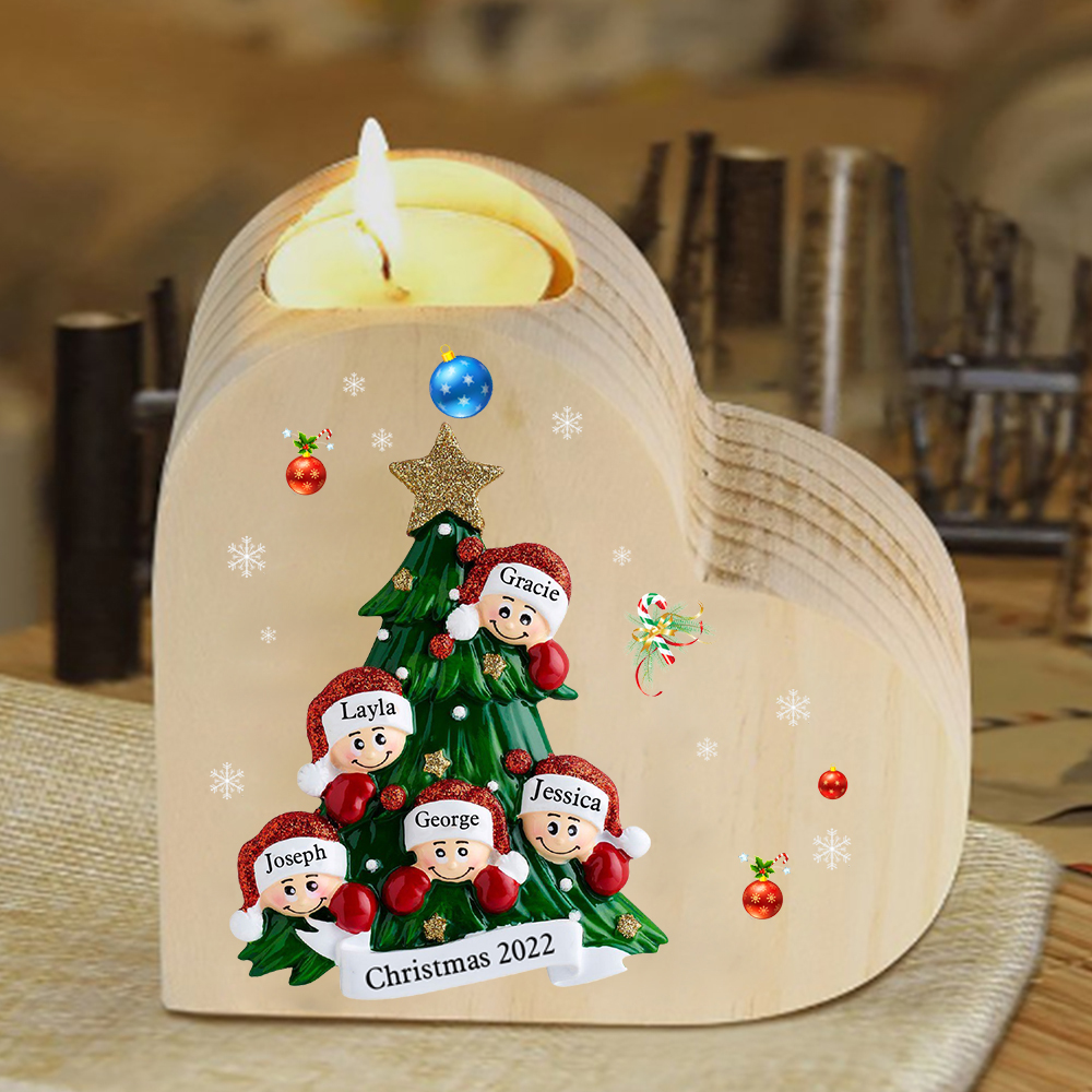 Heart-Shaped Christmas Candle Holder Engraved 5 Names Christmas Tree Candlesticks Personalised Gift for Family-Jessemade AU