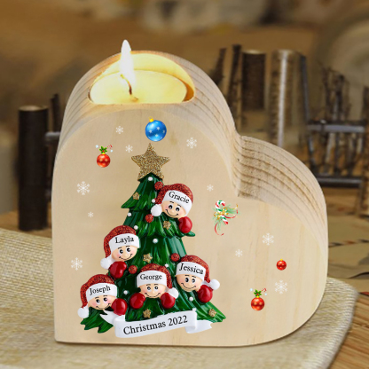 Heart-Shaped Christmas Candle Holder Engraved 5 Names Christmas Tree Candlesticks Personalised Gift for Family-Jessemade AU