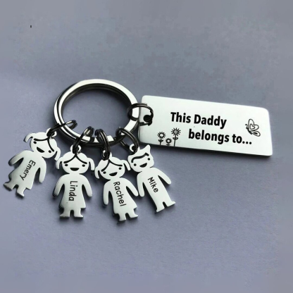 Personalised Keychain with Kid Charm Engraved 4 Names Family Keychain for Him-Jessemade AU