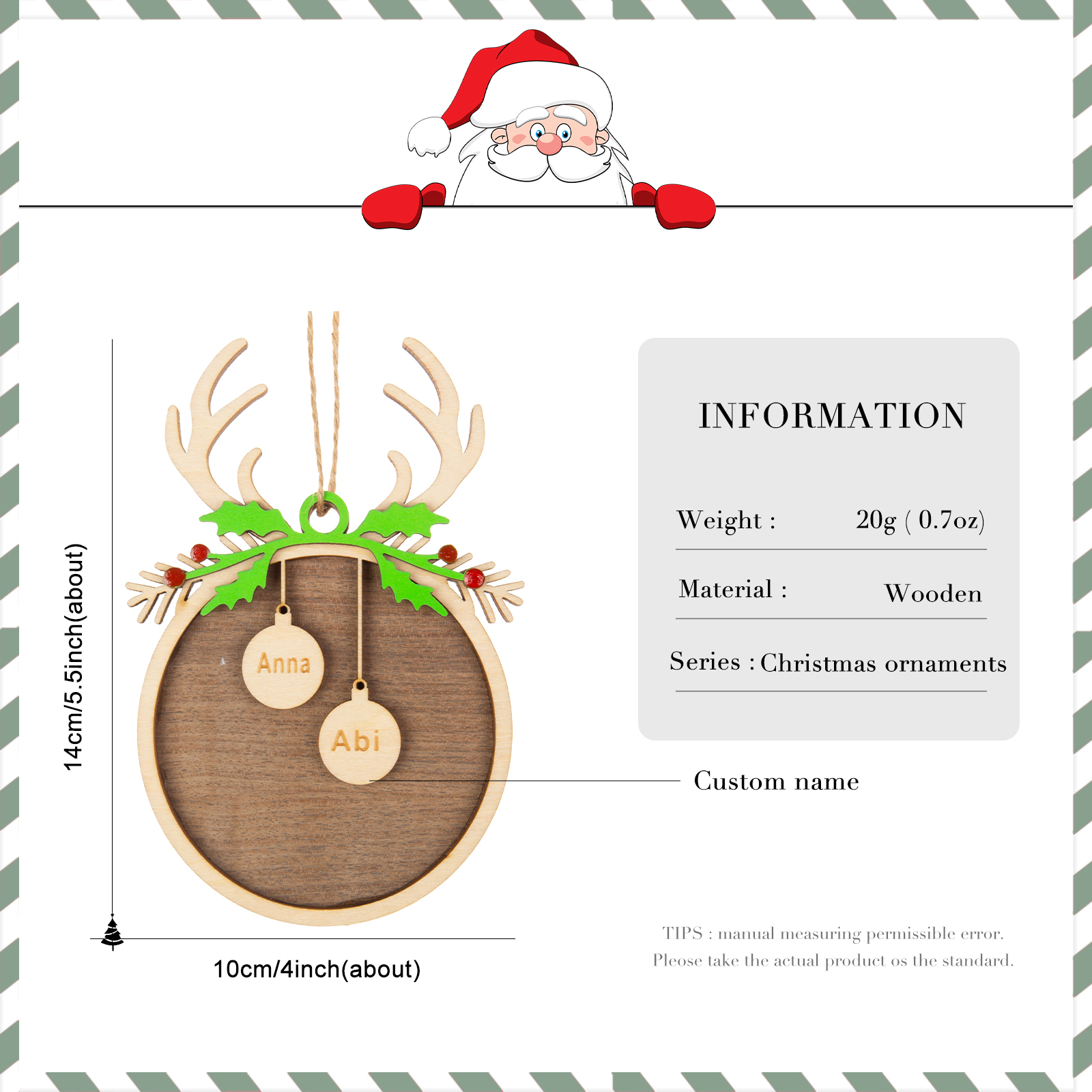 Personalised Christmas Family Ornament Custom 2 Names Reindeer Layered Wood Christmas Ornament-Jessemade AU