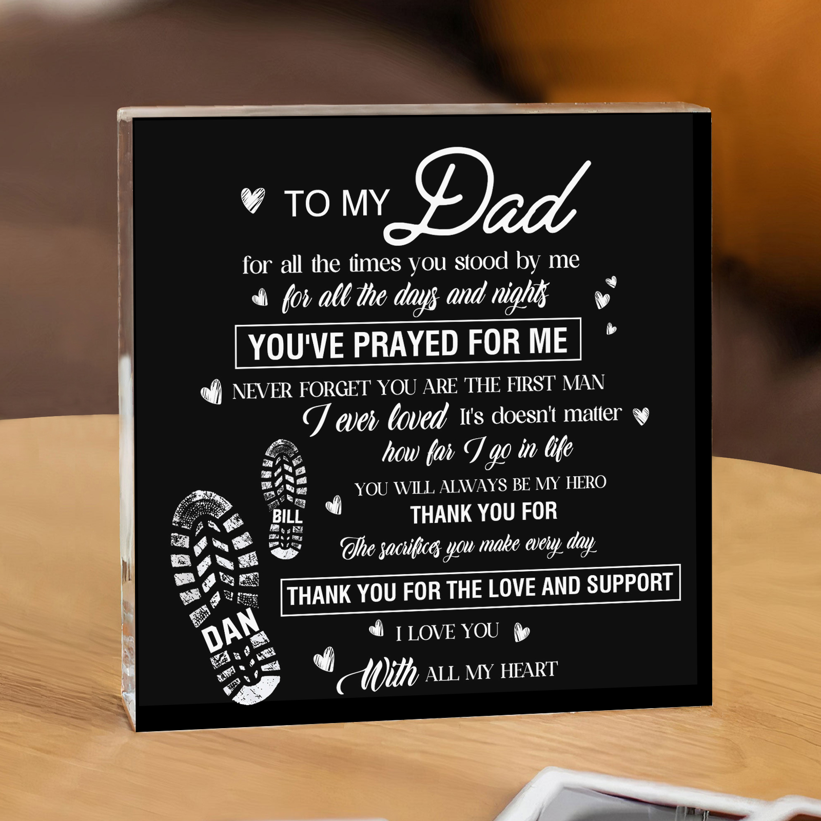 To My Dad Acrylic Square Keepsake Personalised 2 Names Rectangle Plaque Shoes Father's Day Gift  - You Will Always Be My Hero-Jessemade AU