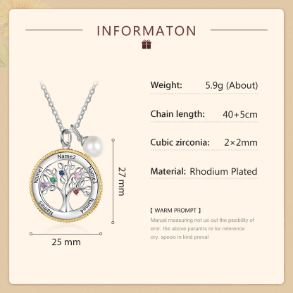 Personalised Family Tree Necklace With 5 Birthstones Engraved Names Necklace Gift For Women-Jessemade AU