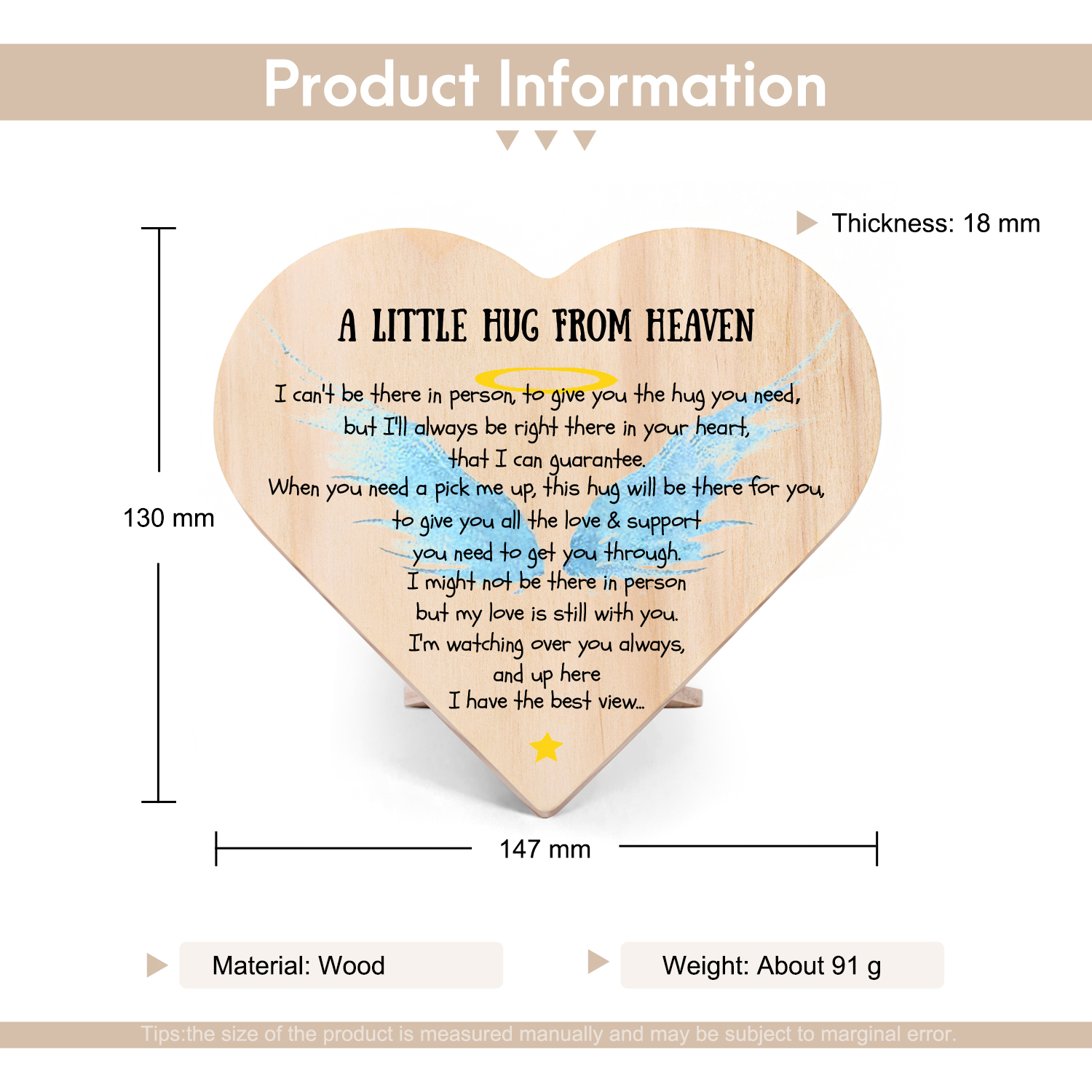 I'm watching over you Memorial Angel Wings Wooden Heart Keepsake Desktop Ornament-Jessemade AU