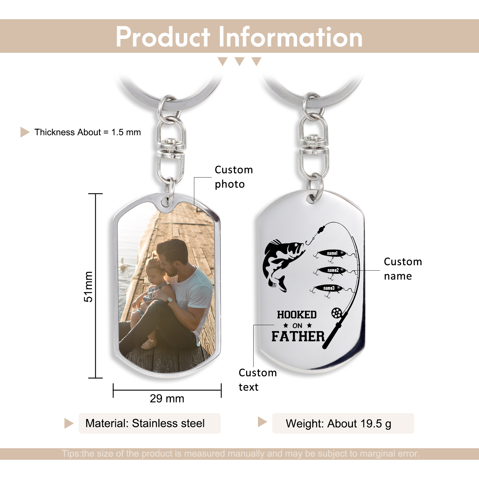 Fishing Keychain For Dad Custom Photo Keyring Engrave 3 Names Father's Day Gifts-Jessemade AU