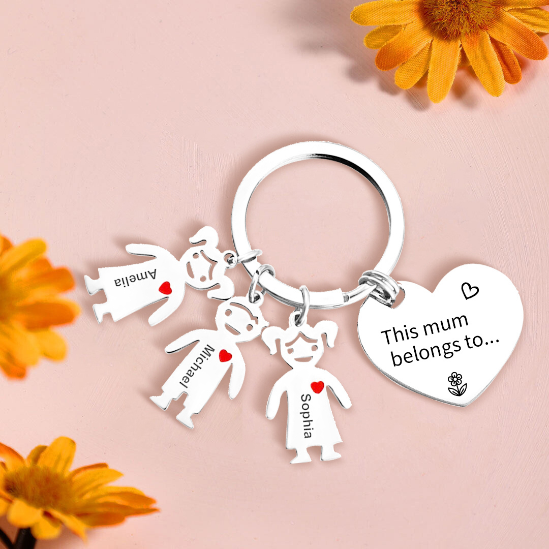 3 Names - Personalised Keychain with Kid Charm Engraved Names Keychain Heart Mother's Day Gift for Mum/Nan-Jessemade AU