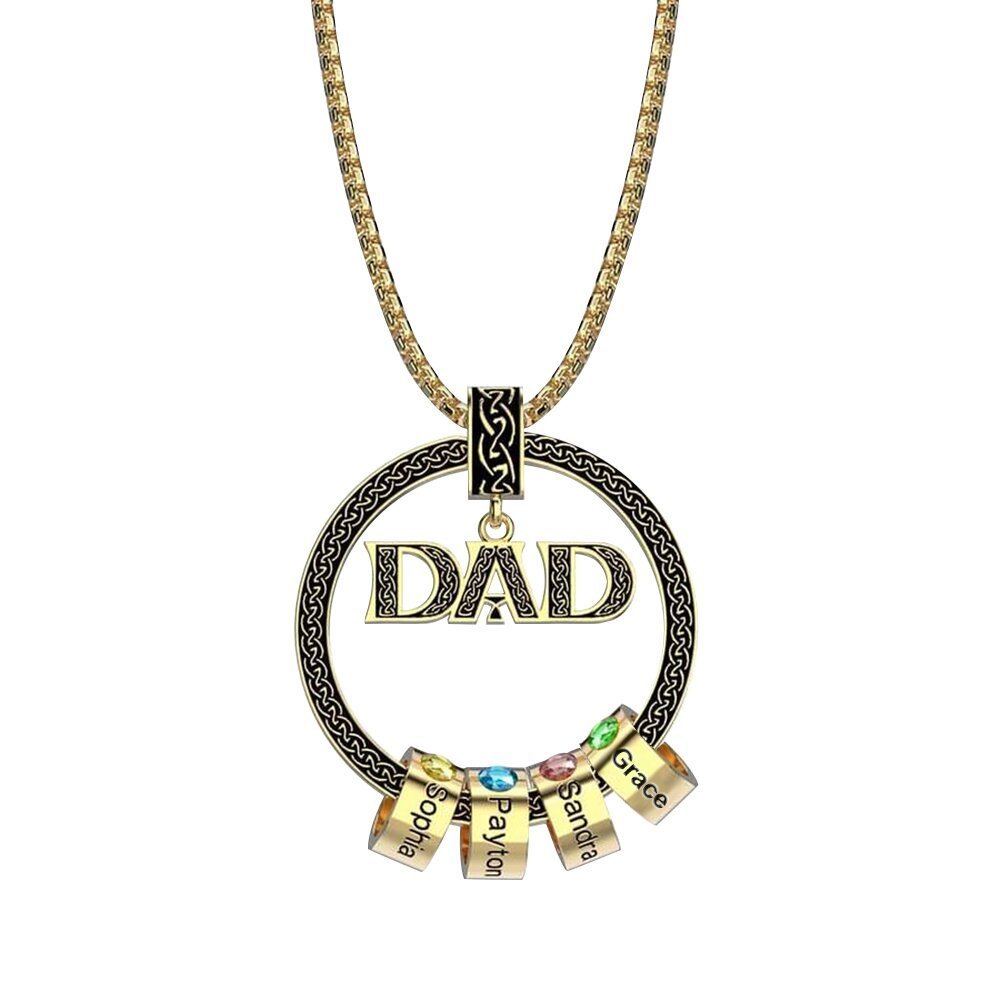 Dad Necklace Personalised Circle Men Necklace with Birthstones Engraved 4 Names Gifts For Father-Jessemade AU