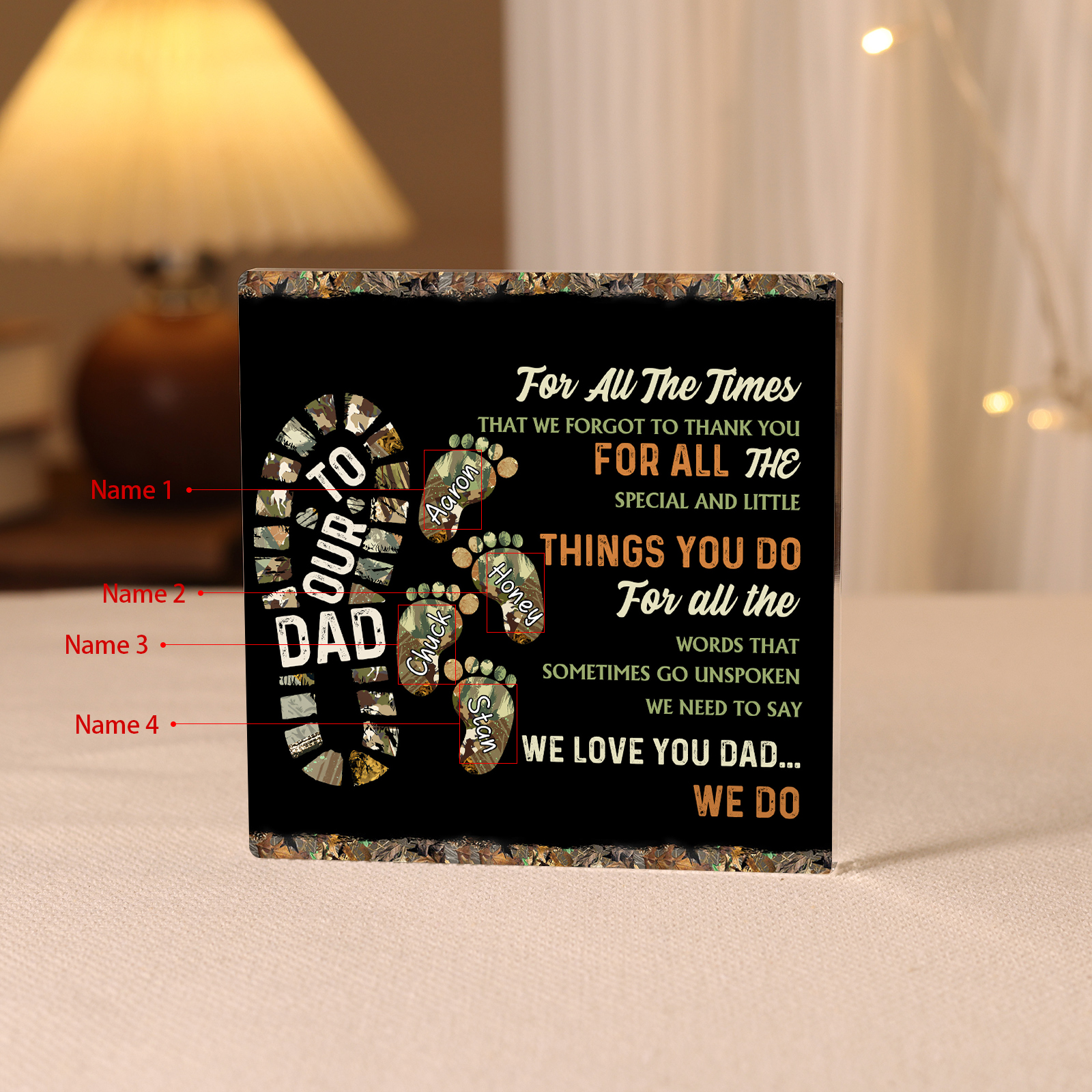 To My Dad Acrylic Square Keepsake Custom 4 Names Baby Feet Rectangle Plaque Father's Day Gift  - For All The Times That I Forgot To Thank You-Jessemade AU