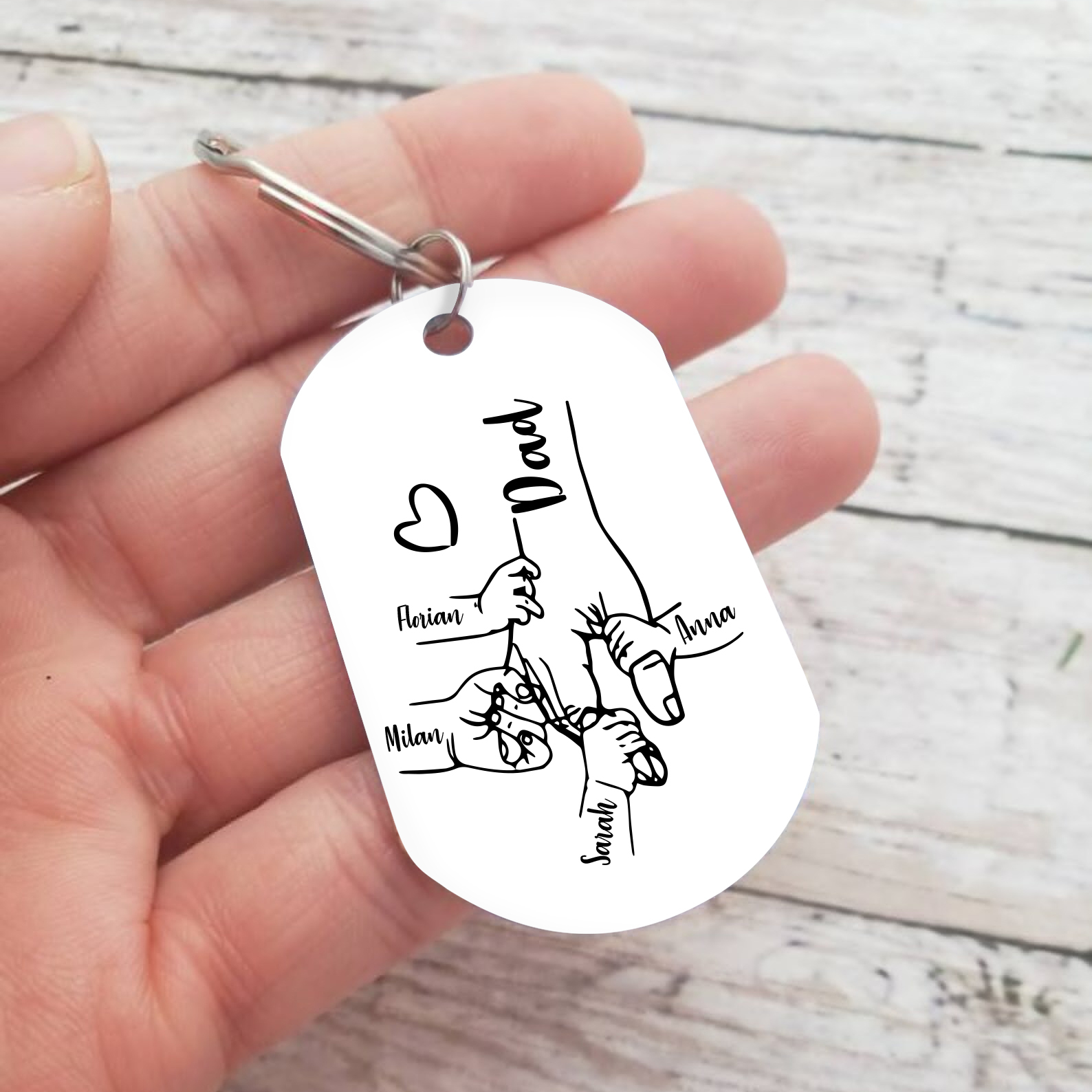 4 Names - Personalised Name Keychain Holding Hands Keychain Father's Day Gifts For Dad-Jessemade AU