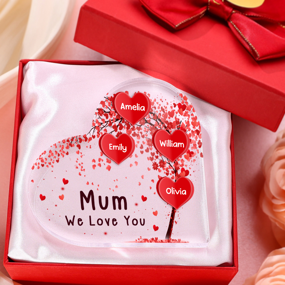 4 Names - Personalised Acrylic Heart Keepsake Custom Text Red Tree Ornaments Gifts for Grandma/Mother-Jessemade AU