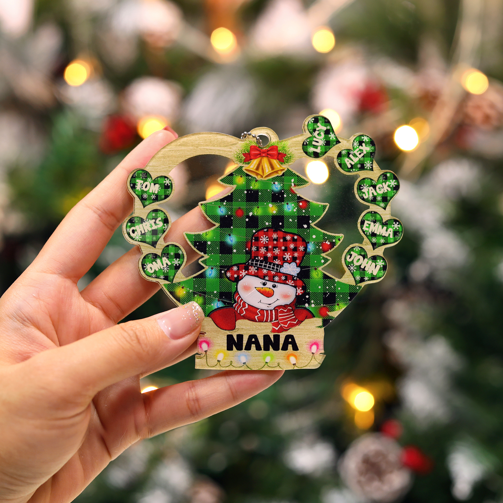 8 Names - Personalised Heart Christmas Tree Ornament Customised Name & Text Acrylic Snowman Hanging Ornaments Gift for Family-Jessemade AU