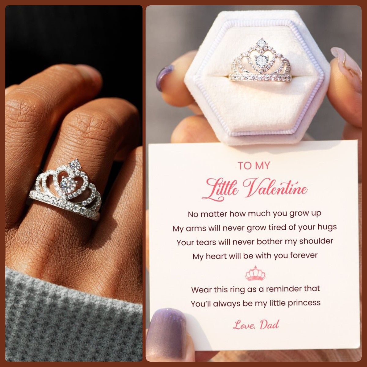 Dad To Daughter, No matter how much you grow up, Princess Crown Ring With Card, Gifts For Her-Jessemade AU