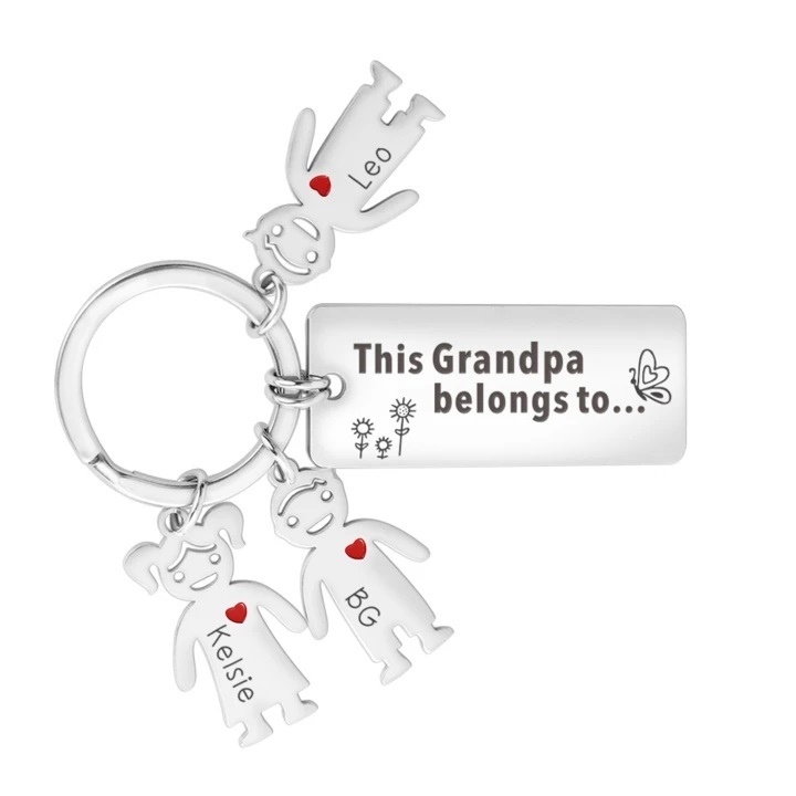 This Grandpa Belongs To Keychain Personalised Family Keychain with 3 Kid Charms Engrave 3 Names-Jessemade AU