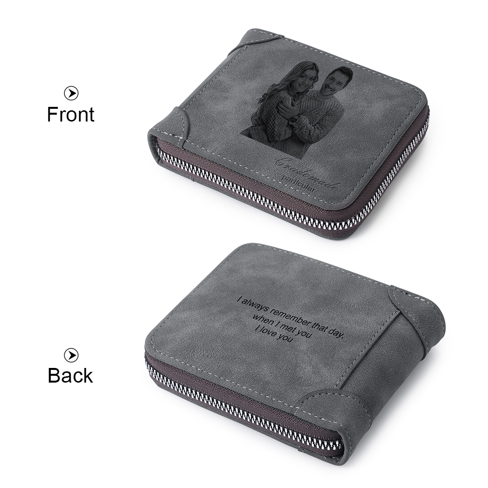 Personalised Leather Wallet Engraved Photo Short Purse Gifts For Men-Jessemade AU