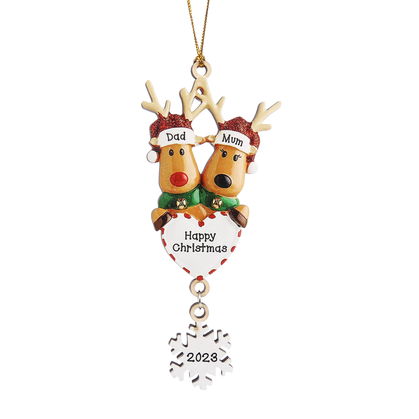 2 Names - Personalised Reindeer Christmas Ornament Customised Name & Text & Year Wooden Hanging Ornaments Christmas Gift for Family-Jessemade AU