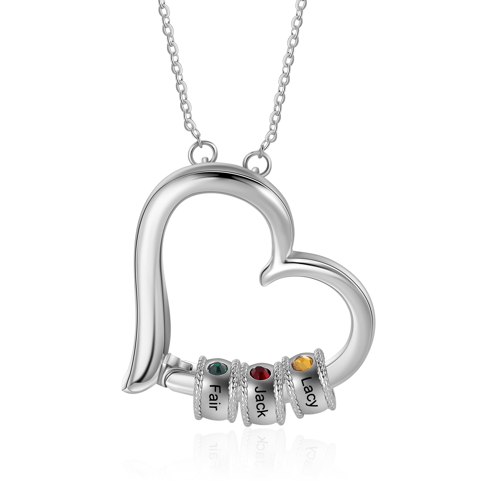 Customised Heart Necklace With 3 Birthstones Engraved Family Names Necklace Gift for Her-Jessemade AU