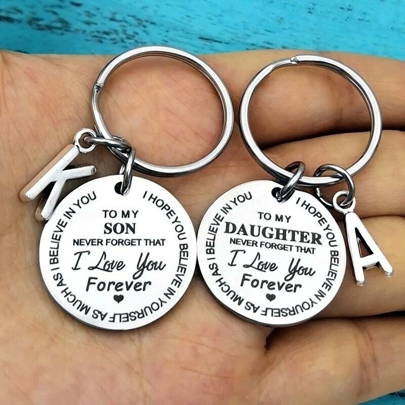 To My Son & Daughter Initial Keychain "Never Forget That I Love You Forever"-Jessemade AU
